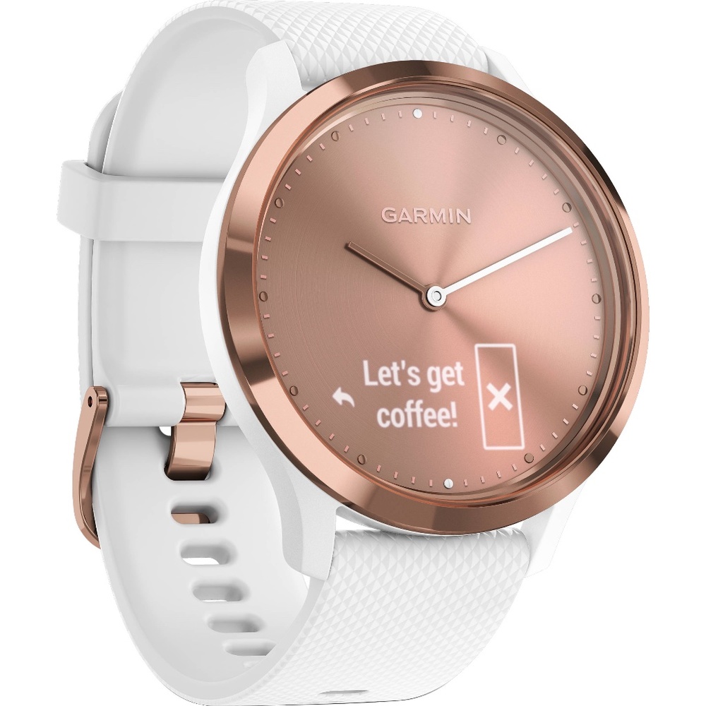 vívomove® HR Sport, ENG, Rose Gold Stainless Steel Bezel with White Case and Sil